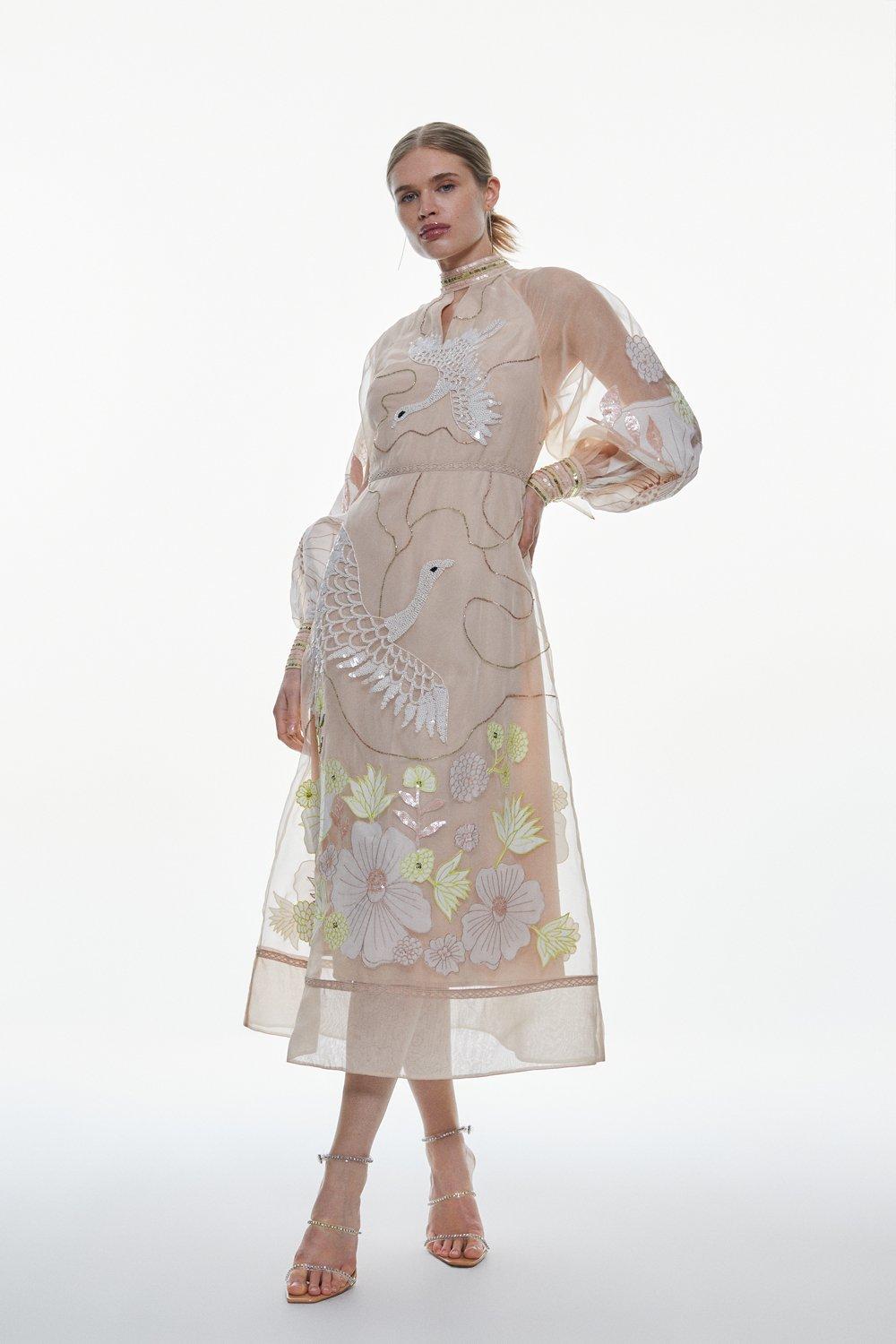 Organdie Applique Woven Midi Dress | Karen Millen